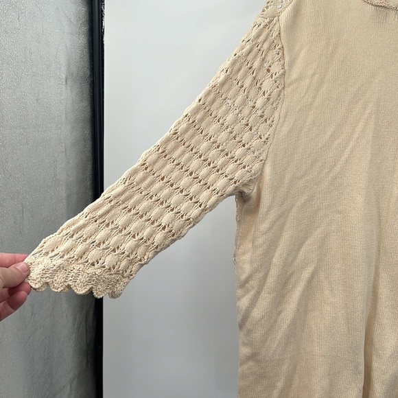 Crystal-Kobe Cardigan Womens 1X Cream Knit‎ Vintage Patchwork Sweater Boho - Picture 6 of 8